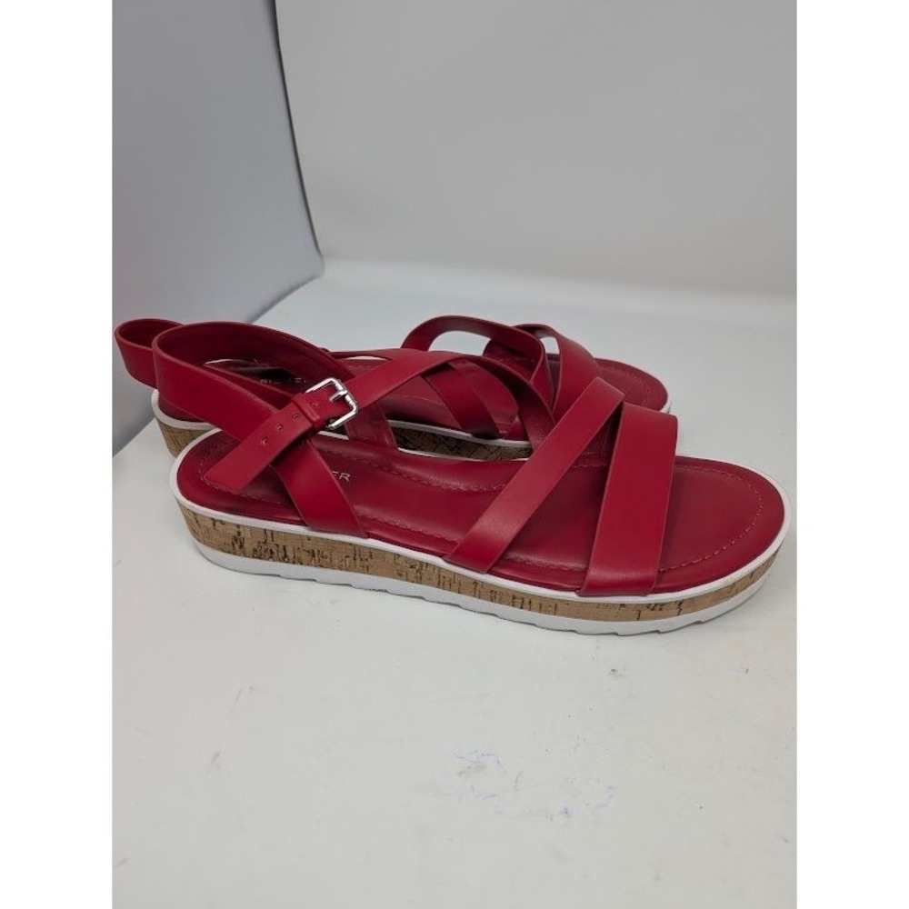 Marc Fisher Grandie Platform Wedge Sandals Red Leather Women's Size 9.5 Comfort